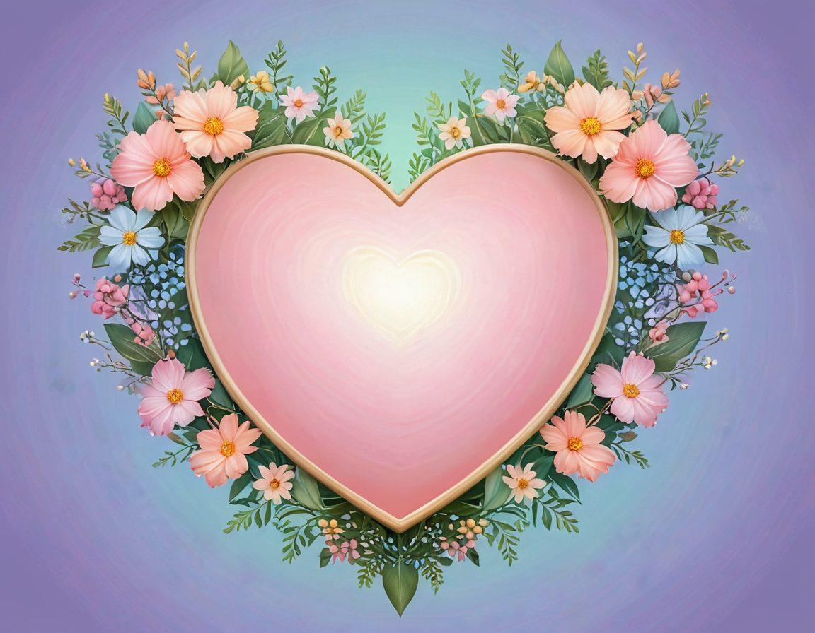A heart-shaped shield made of soft, pastel colors, symbolizing protection and care in relationships. Surround it with delicate flowers and intertwined hands, representing compassion and connection. A gentle glowing light emanates from the shield, emphasizing safety and warmth. The background should be serene and calming, with a subtle gradient. vibrant colors. soft focus.